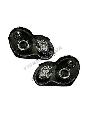 Передние черные фары с линзами Mercedes W203 (99-06)